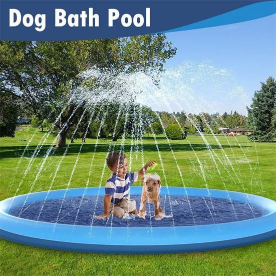 Dog Splash Pad Anti-Slip Sprinkler Dog Pool with Flying Disc Toy Outdoor Leakproof Water Play Mat Family Backyard Water Toy