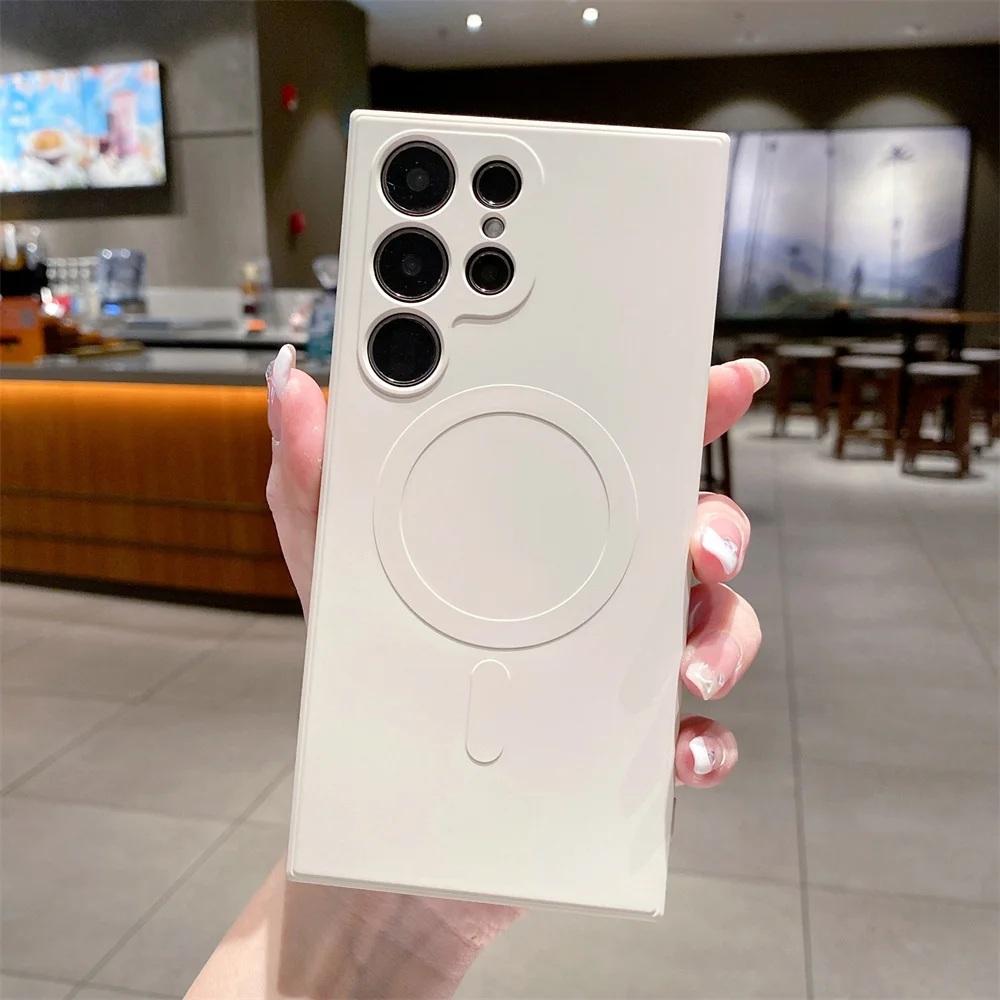 Liquid Silicone For Magsafe Wireless Charge Case For Samsung Galaxy S25 S24 Ultra S23 S22 S21 A55 A15 A35 A05 Shockproof Cover