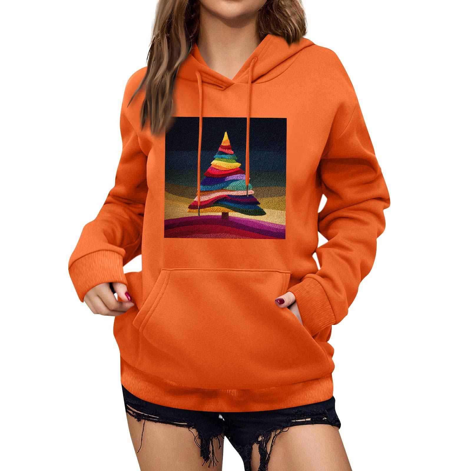

Женская зимняя рождественская толстовка с капюшоном, флисовая, с длинным рукавом XXL оранжевый