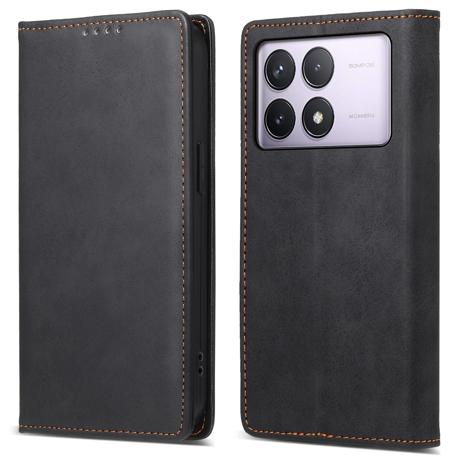 

DF-05 Для Xiaomi Poco F6 Pro 5G/Redmi K70 5G/K70 Pro 5G Чехол с RFID-блокировкой, чехол для телефона из ПУ кожи Black