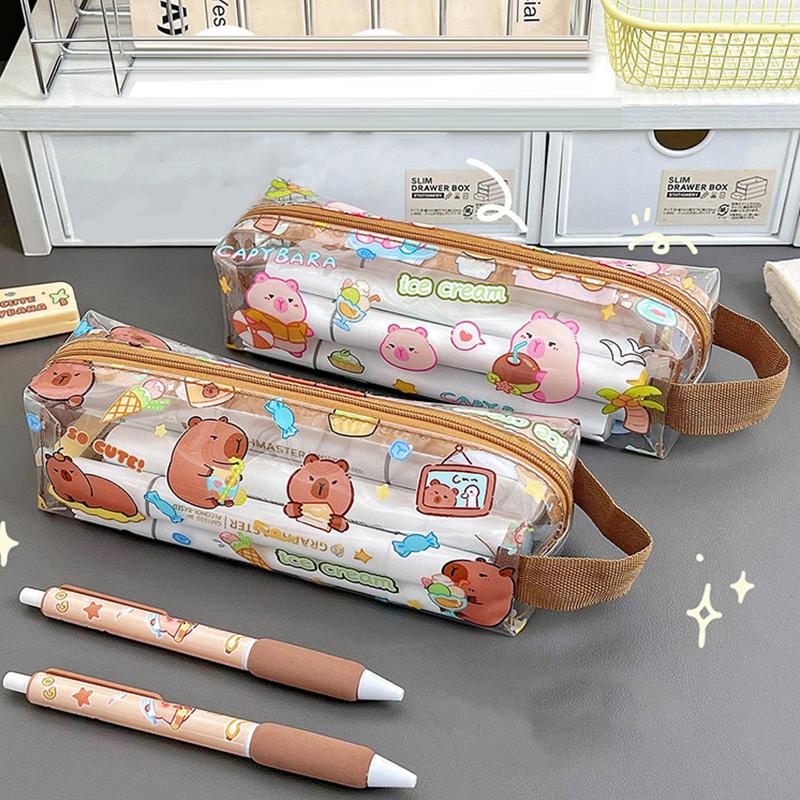 Kreslené pouzdro na tužky Kapybara Velkokapacitní Anime Úložná taška Kawaii Průhledné Vodotěsné Pouzdro na tužky Studentské Kancelářské potřeby Dárky