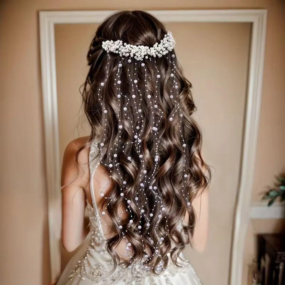 Exquisite Pearl Tassels Hair Accessories Elegant Pearl Hair Comb Bride Headband  Party Celebration