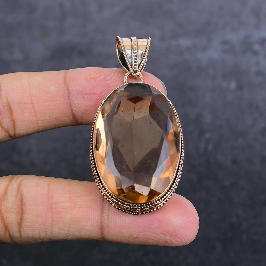 Morganite Gemstone Handmade Copper Jewelry Pendant 2.32" E3e08