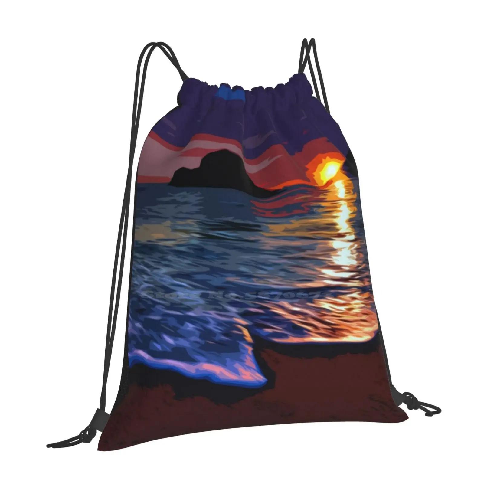 Sleeping Sun School Bag Big Capacity Backpack Laptop Californian Sunset Ocean Sunset California Surfing California Beach Waves OneSize