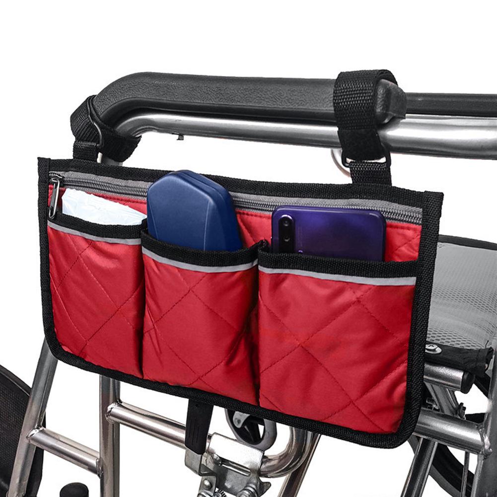 Multifunktionale Rollstuhl-Scooter-Armlehnen-Seitentasche Gehhilfe Hängende Tasche Aufbewahrungsorganisator Weinrot