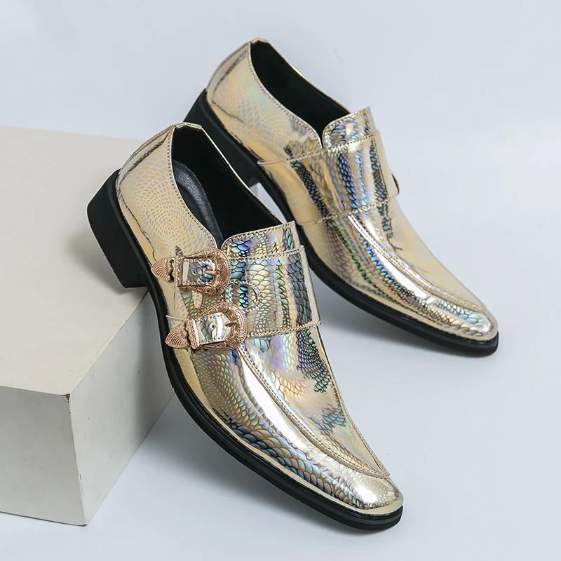 FashionHot Luxury Pink Mens Patent Leather Shoes Designer High Quality Pointed Chelsea Formal Shoes Man Dress Wedding Party Shoes Men
