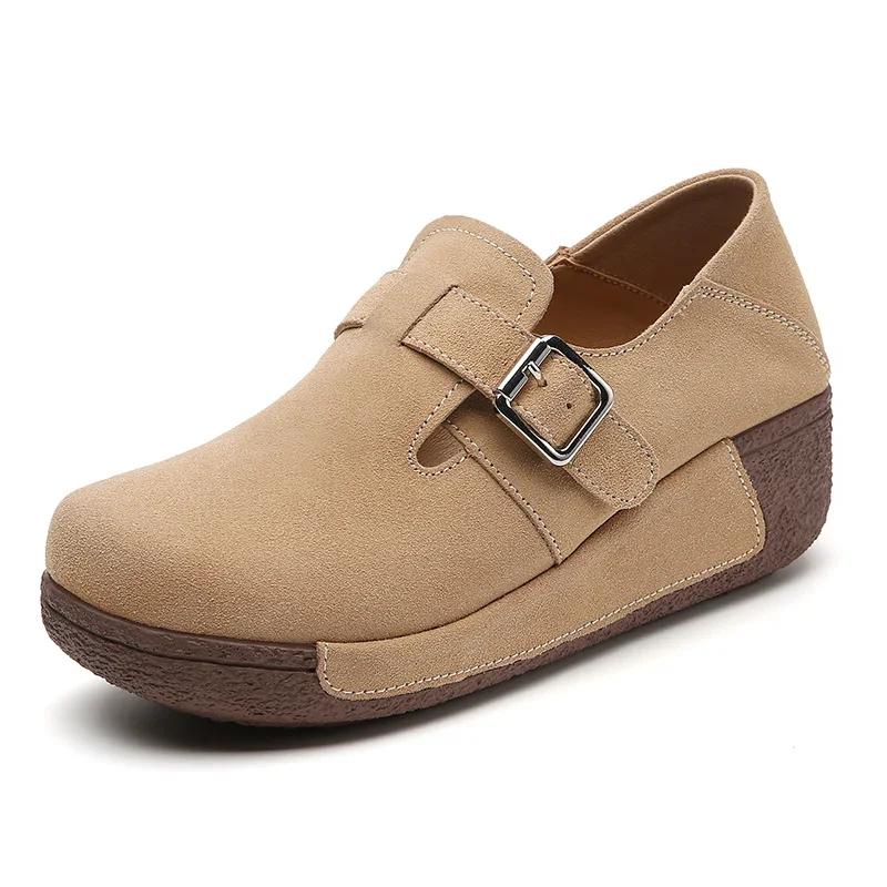 Women Flatform Moccasins Sneakers Ladies Slip-On Loafers Wedges Walking Shoes High Quality Thick Bottom Cow Suede Casual Shoes