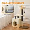 Cat Scratching Tree 92 cm Tall with House, Bed, Sisal Posts and Ball, Cream White
