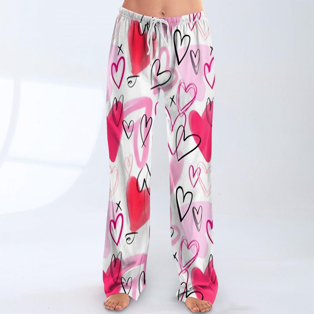 Womens Pajama Pants Sleepwear Casual Drawstring Elastic Waist Pants Comfy Straight Yoga Loose Trousers