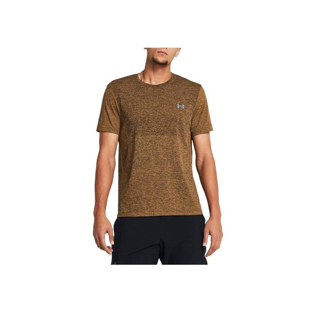 Under Armour Seamless Logo Print Color Block Round Neck Fitted Running Sports Short Sleeve T-Shirt Men Wild-Orange 1375692-804