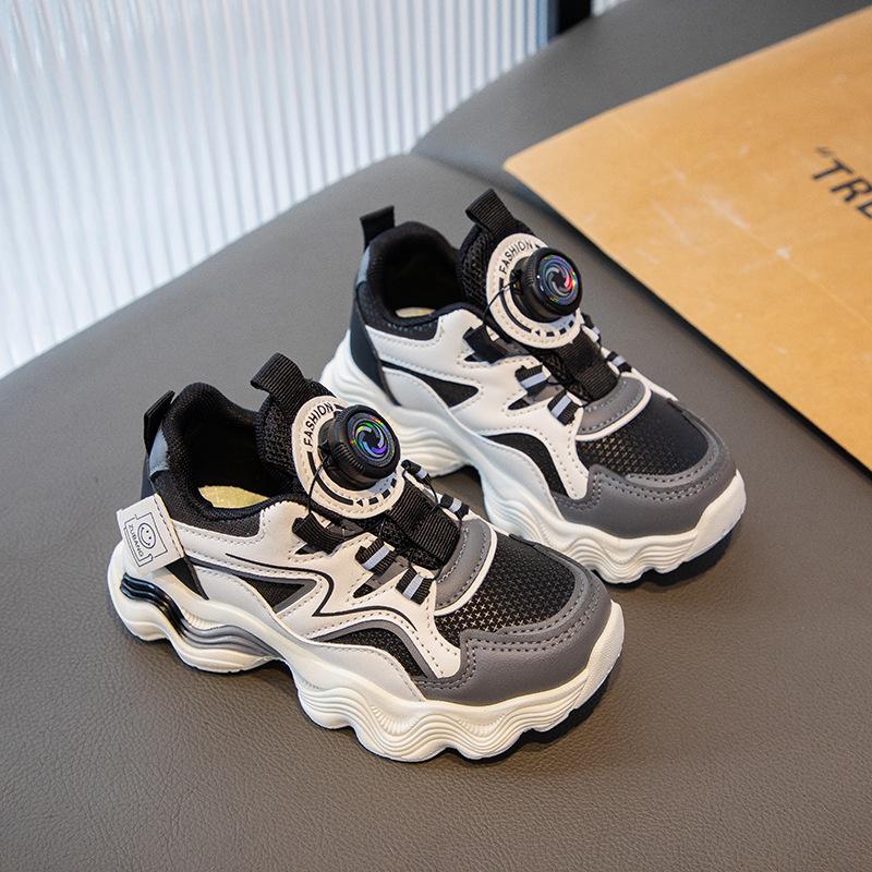 Girls' sports shoes 2025 spring and autumn new rotating button medium and older children's running shoes waterproof casual dad shoes
