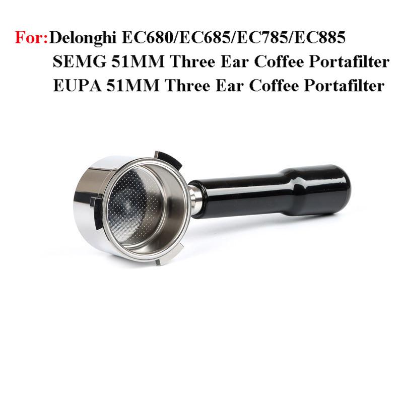 

51мм Портафільтр для Naked Coffee для Delonghi EC680/EC685/EC785/EC885 Ручка для кави з нержавіючої сталі з кошиком на 1/2/4 чашки with 2 cup basket