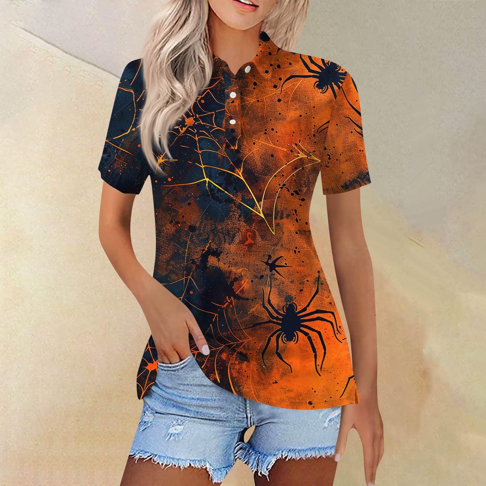

Women s Fashion Casual Lapel Short Sleeve Printed Shirt Women s Button Up Tops M шафрановий