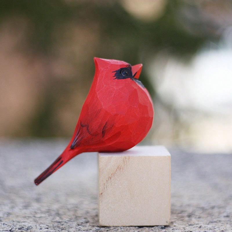1pc Red Bird Resin Craft Figurine, Northern Cardinal, Couple Fat Bird, Home Desktop Decoration, Handmade Red Bird Statue Best Red