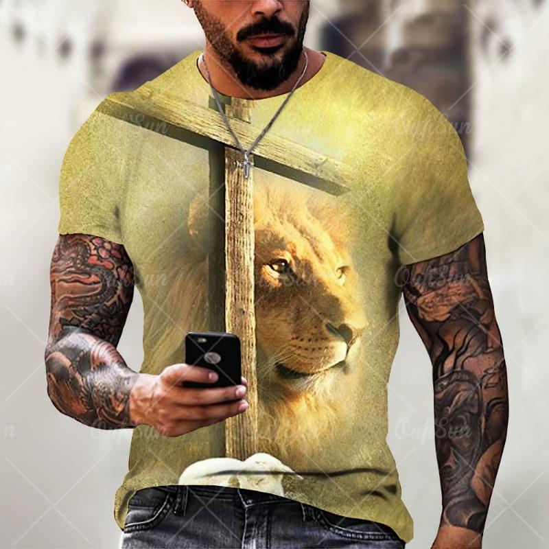 Christ Jesus T-Shirts for Men 3D Lion Printed T-Shirt Summer Clothes Short Sleeve Streetwear Vintage