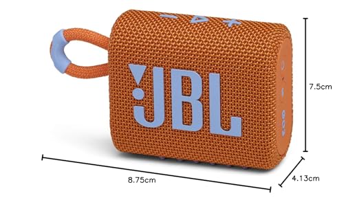 JBL GO3 Bluetooth Speaker, USB C Charging, IP67 Dustproof and Waterproof, Passive Radiator, Portable, 2020 Model, Orange, JBLGO3ORG