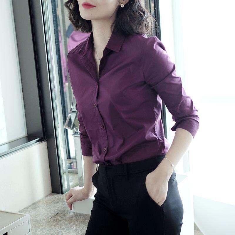 Spring Autumn Cotton White Shirt Women's Korean Version Slim Fit Long Sleeved Workwear Shirt Work Clothes Professional Formal Top