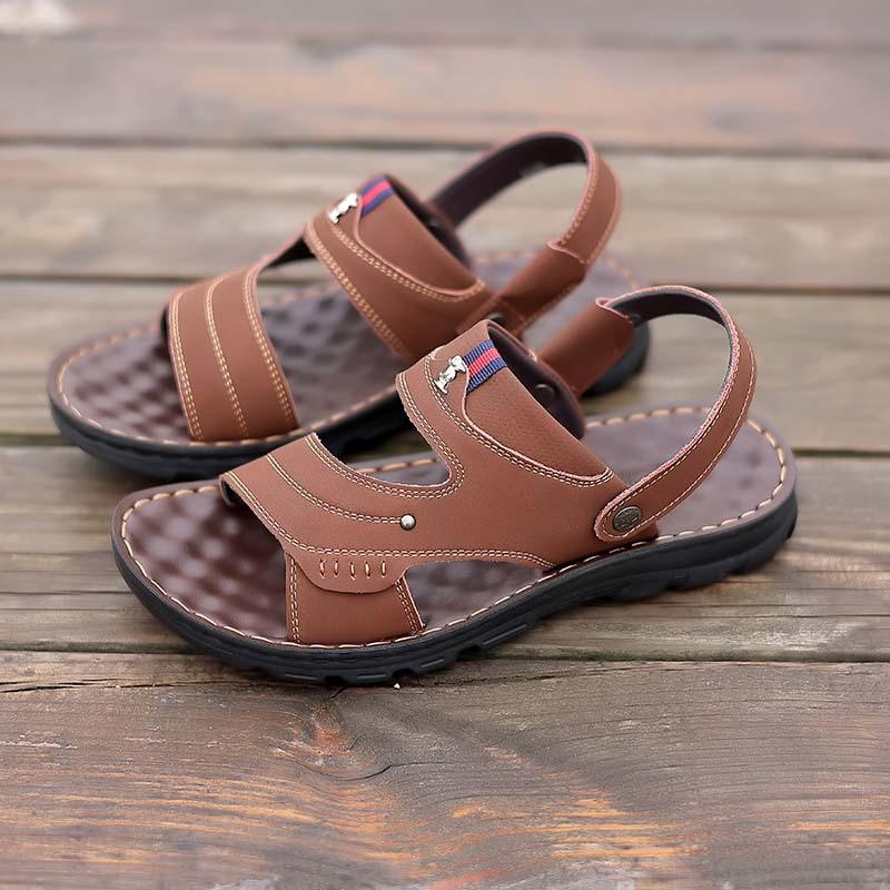 Summer New Leather Men's Beach Shoes Non-slip Casual Thick Soles Wear Sandals Men