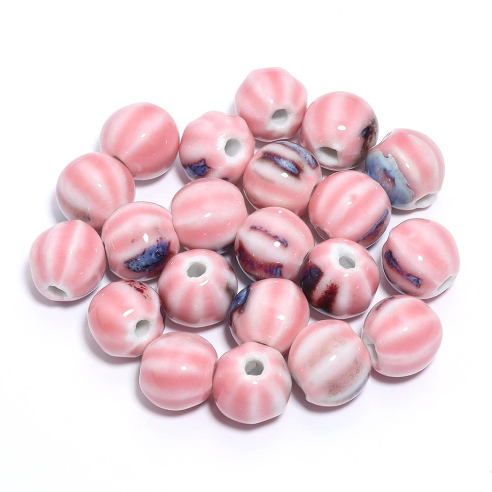 10pcs/lot 11.5mm Retro Pumpkin Ceramic Beads Loose Spaced Striped Beads For Handmade Bracelet Making DIY Exquisite Necklace Gift