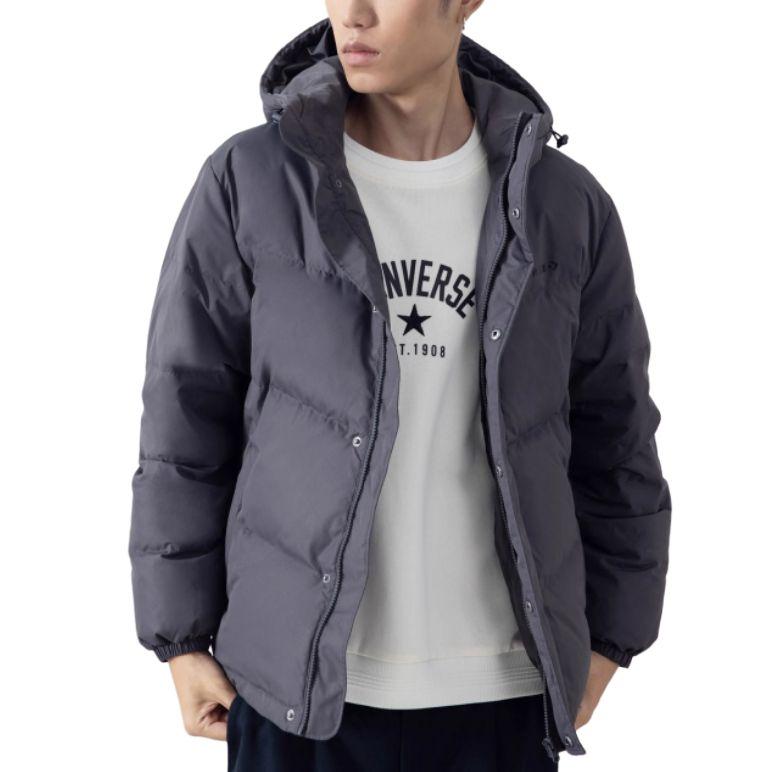 Converse Down Jackets Unisex Gray Hooded Moderate Quilted Down Jacket UCJ143-GDA S