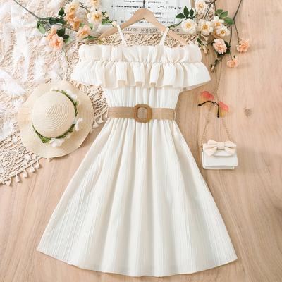 Summer Girls' Casual Dresses One-line Shoulder Strap Patchwork Lace Dress Kids Clothes Girls Princess Dress