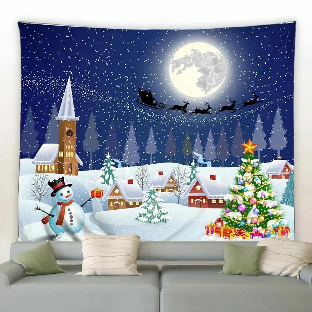 Christmas Cartoon Style Tapestry Bedroom Living Room Home Christmas Decoration Tapestry