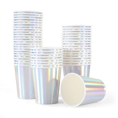 50 Pieces/set, Laser, Silver Paper Cups, Party Decorations, Disposable Birthday Cups, Wedding Supplies