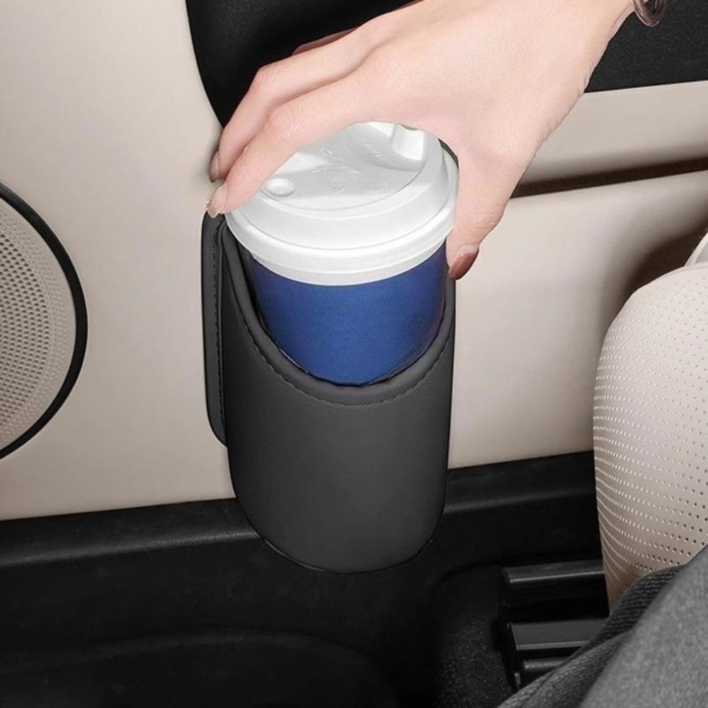 2-Pack Car Door Cup Holders - Robust Faux Leather Cup Holders with Non-slip Base, Door-mounted Cup Holders for Back Seat, Center Console, Beverage Box