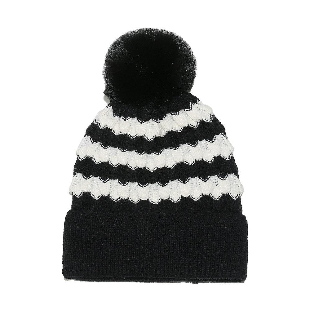 ins Japanese Korean version trendy versatile wool hat outdoor ski hat pullover ear protector bubble striped knitted hat women