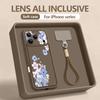 Purple Flowers Printed Lanyard Phone Case For iPhone 17 Pro Max Air 16E 16 14 15 Pro 12 13 Pro Max 11 Soft TPU Wrist Strap Cover