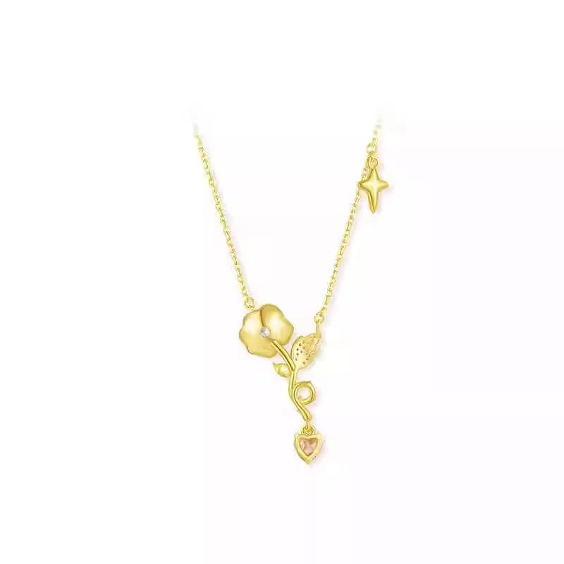 Elegant Rose Heart S925 Sterling Silver Zircon Necklace for Women - Luxury Clavicle Design