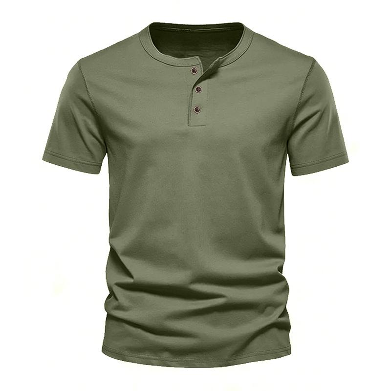 T-shirt da uomo Henley a maniche corte, tinta unita, casual, basic