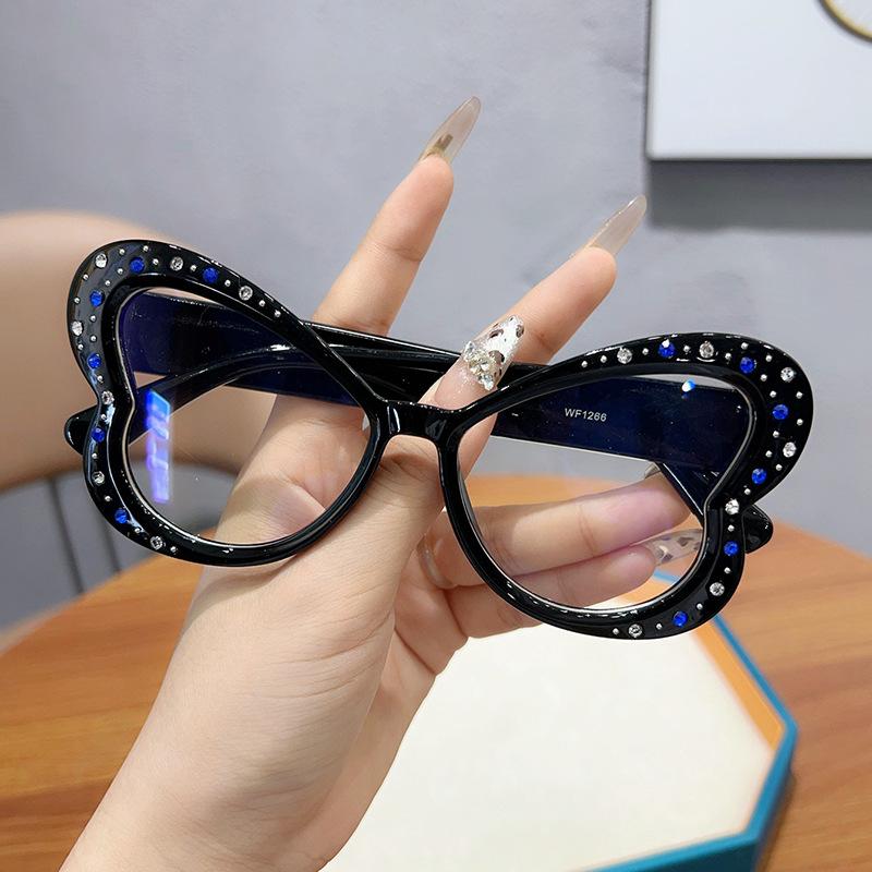 3Pcs Butterfly Shape Women’S Eyewear Frames Rhinestone Decoration Anti Blue Light Women Glasses Korean Stylish Decorative Glass