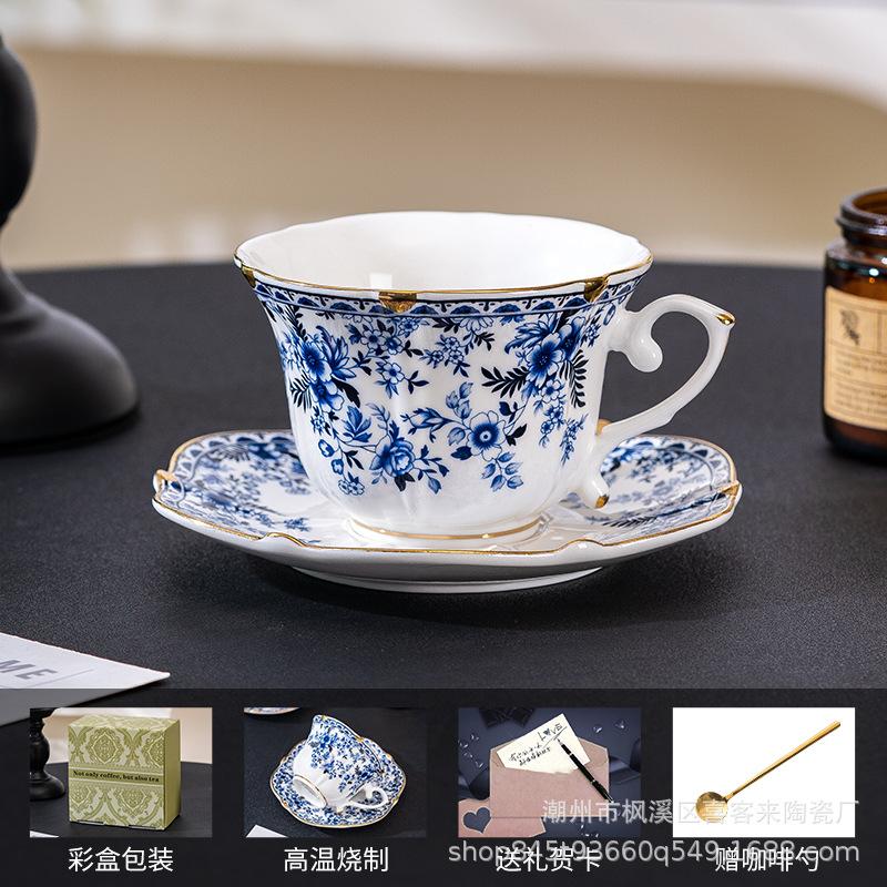 Blue Love Flower Bone China Coffee Cup Saucer High-End Exquisite Ceramic Coffee Cup Women'S English Afternoon Tea Tea Set