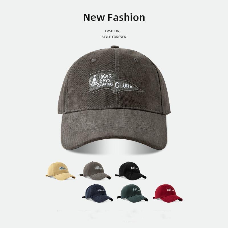 Retro letter embroidered baseball cap men's and women's big head circumference street versatile soft top cap sun protection curved brim hat
