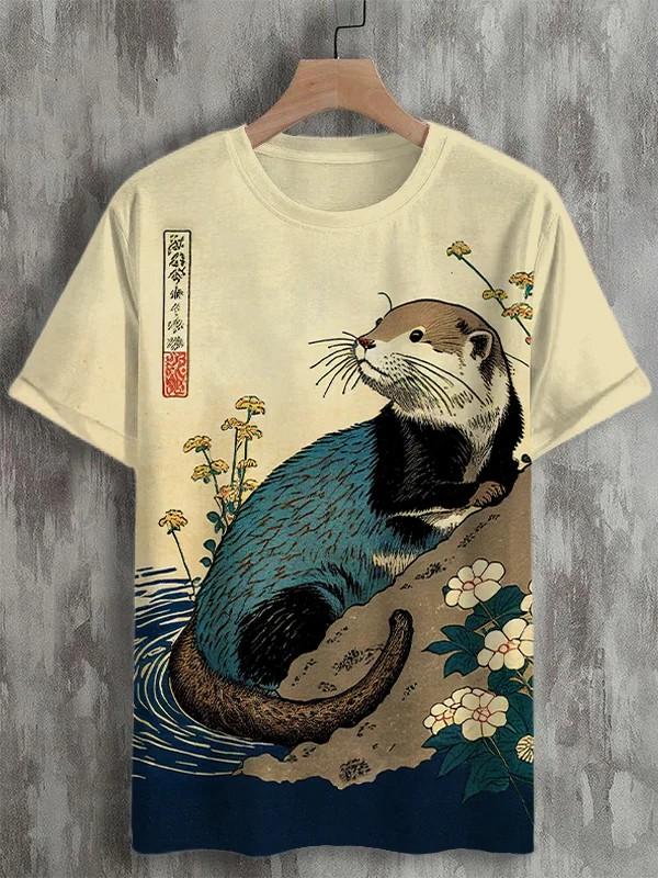Herren Japanische Ukiyo-E Bedruckte T-Shirts Kurzarm Tees Tops 3D-Druck O-Ausschnitt Shirt Sommer Lässig Herrenbekleidung