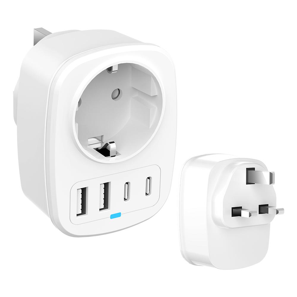 Universal Travel Adapter With 2 USB Ports 2 Type-C Charging All-in-one Travel Adapter EU/UK/US/AU Plug for Travel Power Adaptor