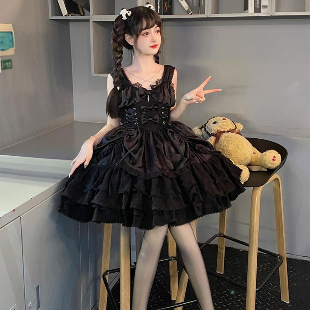 Toku and Yuu Mori Girl Lolita Gothic Tiered Jumper Princess Open Long Party Size Dress, Style, Ladylike, Skirt, Sleeves, Neck, Crossdressing, Chain,