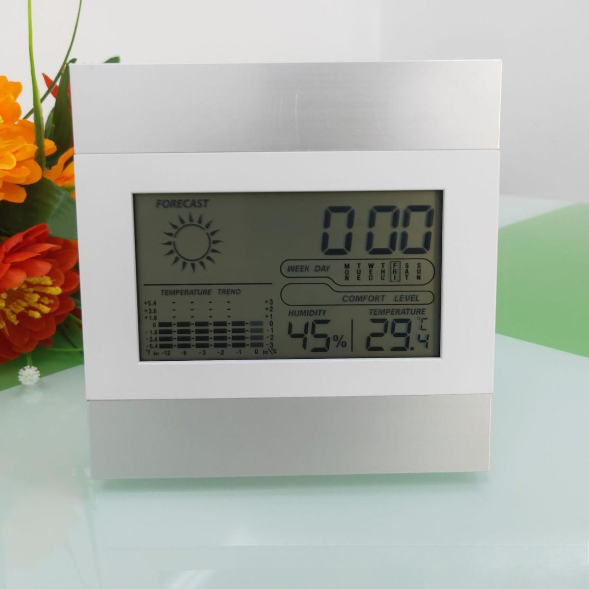 

Electronic Meteorological Clock Indoor Temperature Measurement Table Clock Weather Forecast Clock Temperature and Humidity Aluminum Surface Clock