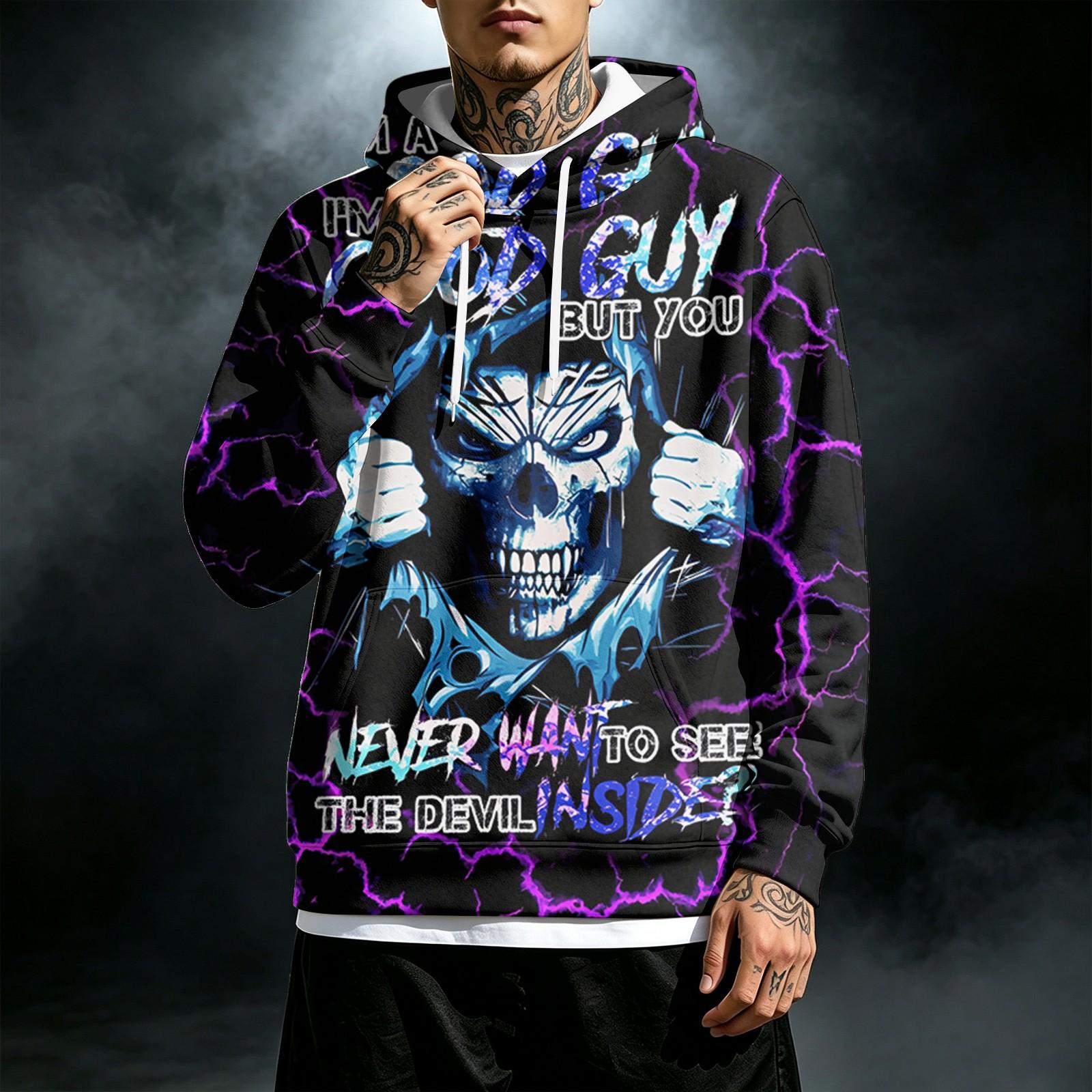 Men s Loose Fit Casual Printed Hoodie with Pocket and Drawstring XL