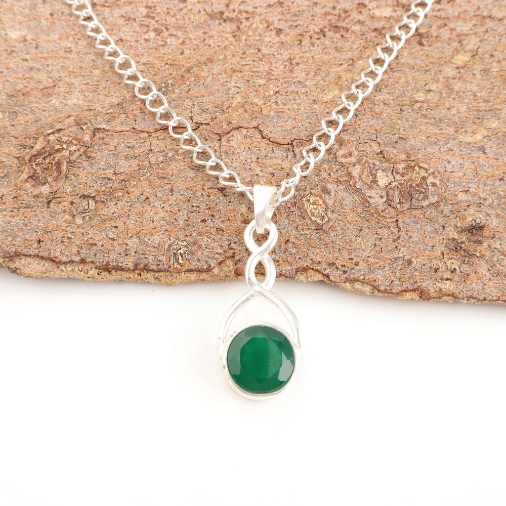 Green Onyx Gemstone Jewelry, Handmade Silver Jewelry, 925 Sterling Silver Beautiful Pendant Gift For Mom
