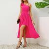 Summer Ladies Elegant Bow Suspender Pleated Irregular Sleeveless Dress For Women
