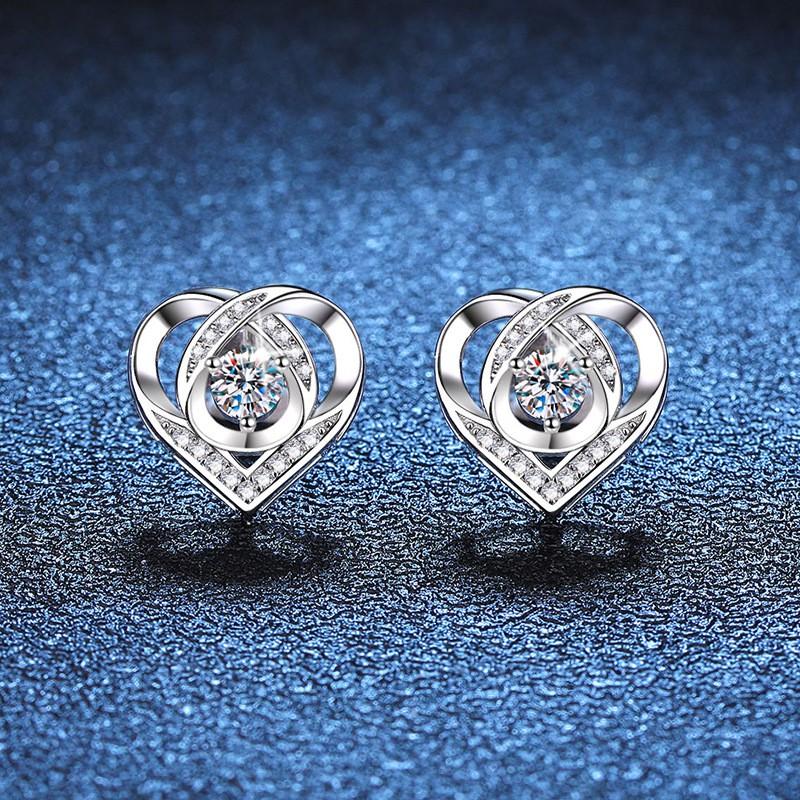 Heart Shape Stud Earrings Women Sterling With D Color Moissanite Minimalist Elegant Jewelry 925 Sterling Silver