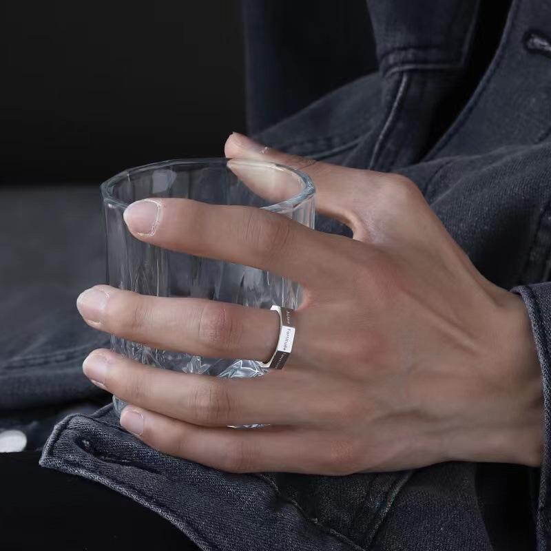 Silver Color Minimalist Punk Hip Hop Rings Seven Virtues Ring for Men Faith Hope Charity Justice Fortitude Prudence Temperance