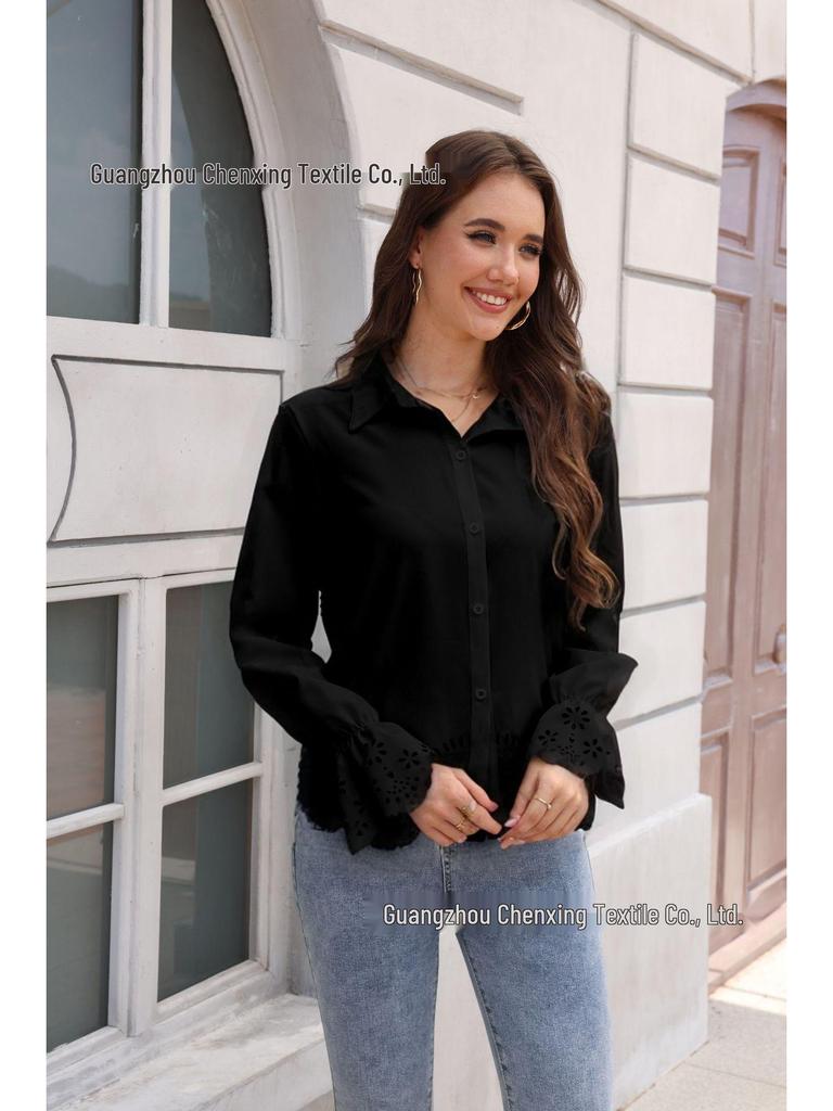 Elegante Damenbluse mit langen Ärmeln und Hohlmuster