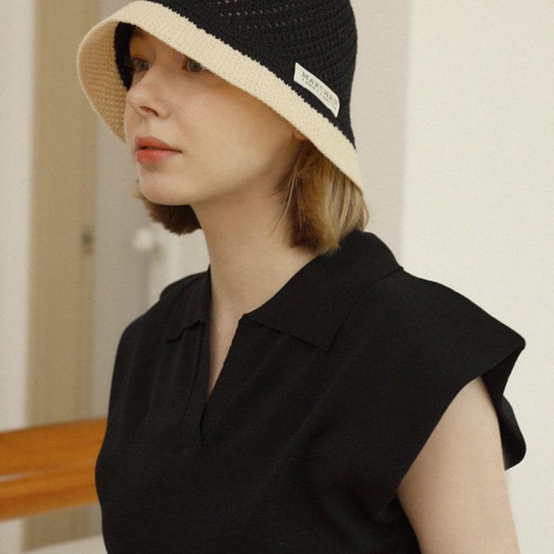 

Pippi March crochet bucket hat (4color) black