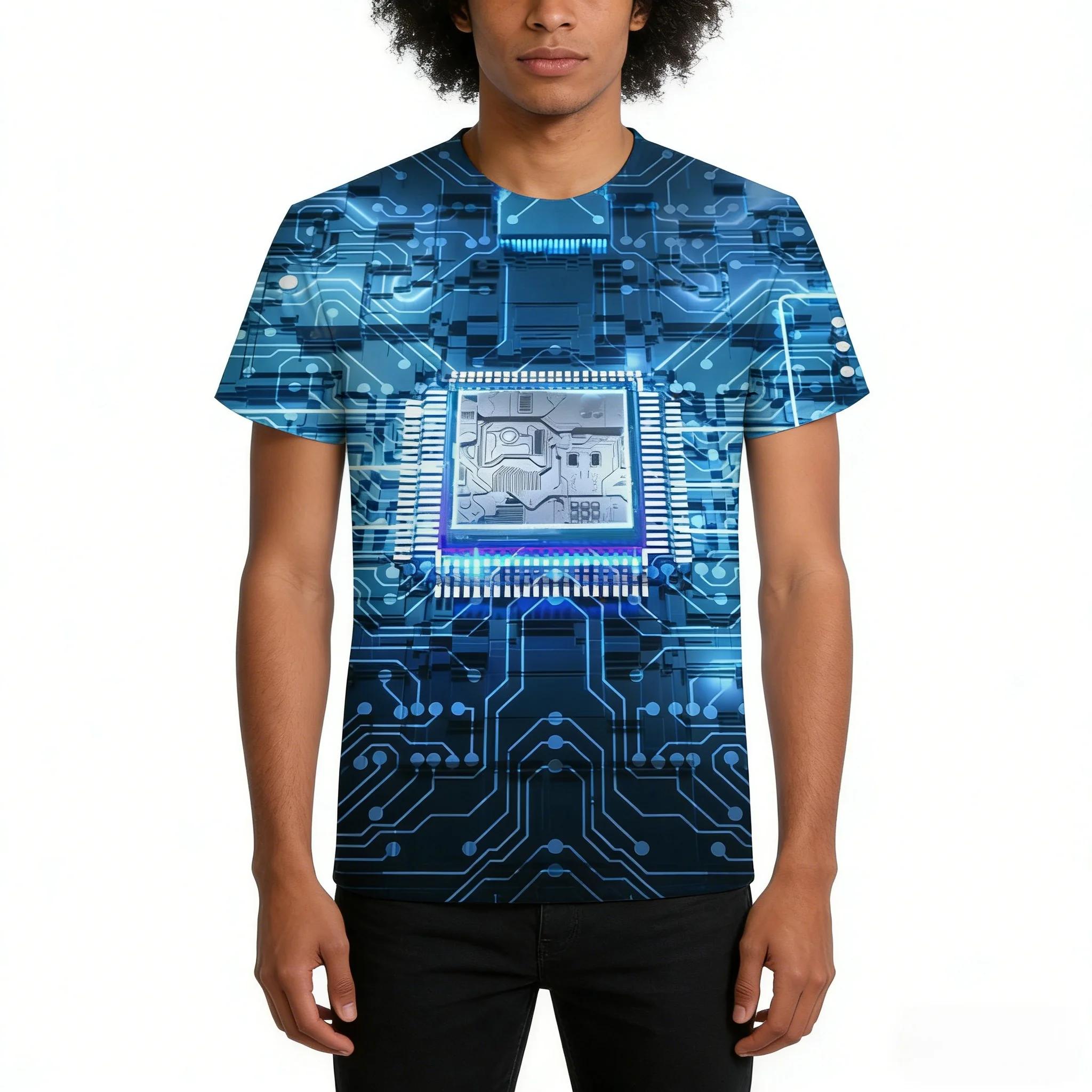 

Нові футболки з графікою друкованої плати Електронний чип 3D-друк Чоловіча Жіноча Футболка з коротким рукавом Топи Футболки Унісекс Одяг Хараджуку 6XL