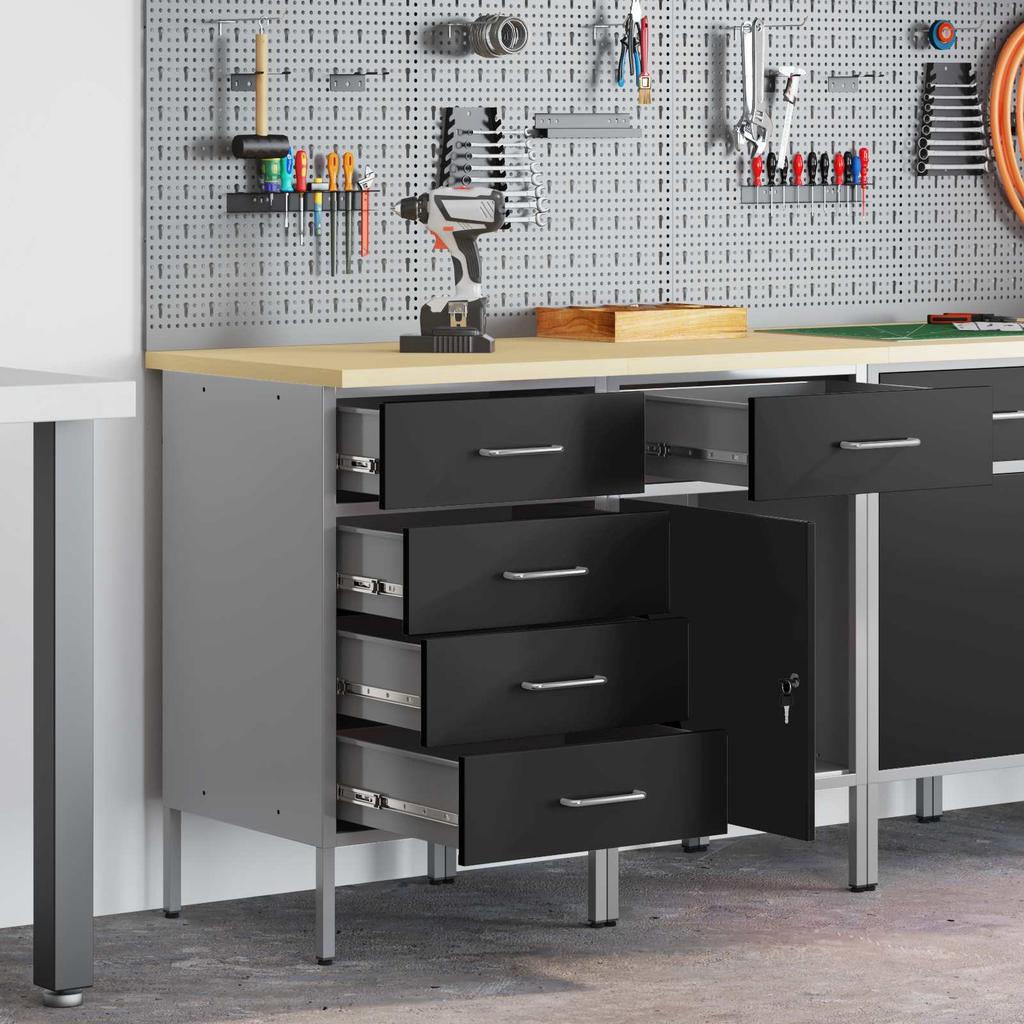 Workbench with Drawers 2 pcs Black and Gray 100 x 55 x 85 cm
