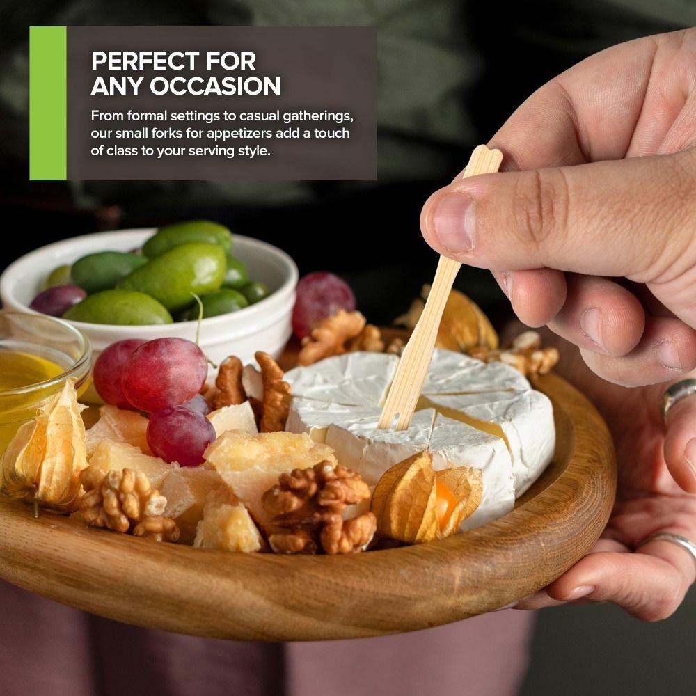 100Pcs Disposable Appetizer Forks Bamboo Dessert Cocktail Forks Restaurant Tableware  Household Use