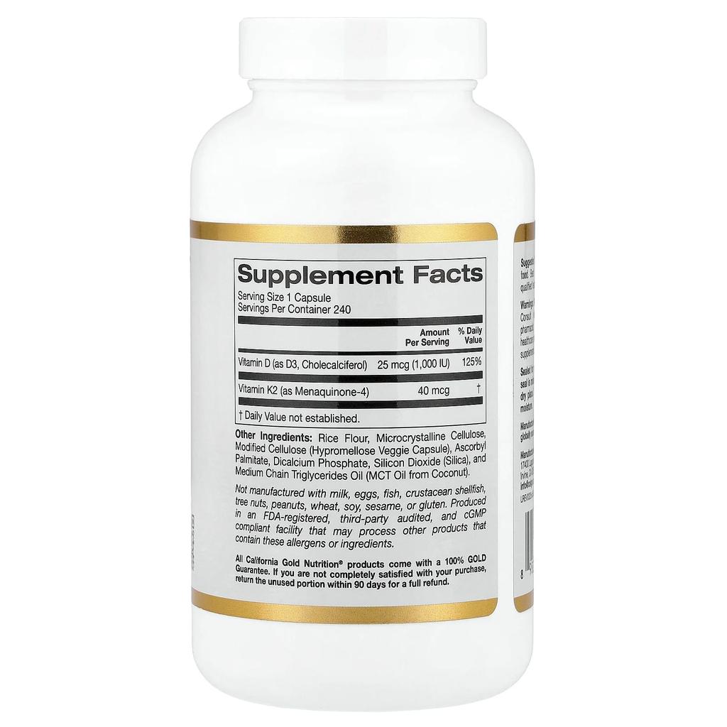 Lake Avenue Nutrition, Vitamin D3 and K2, 240 Veggie Capsules